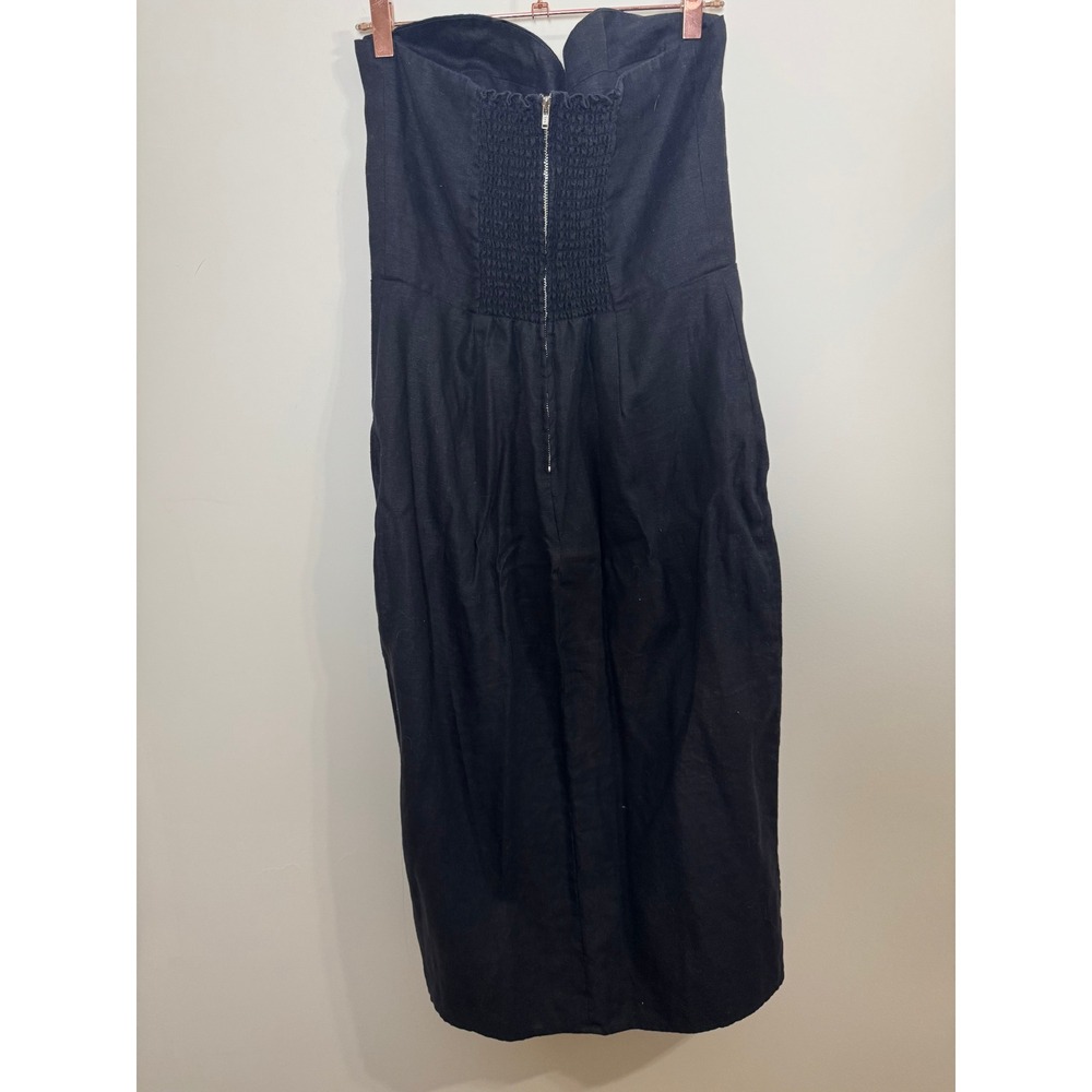 Reformation Black Linen Strapless Bustier Midi Dress with Front Slit - Picture 8 of 10